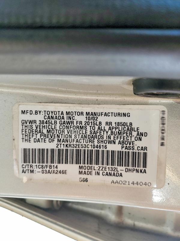 54711676 :رقم المزاد ، 2T1KR32E53C104616 vin ، 2003 Toyota Corolla Matrix مزاد بيع