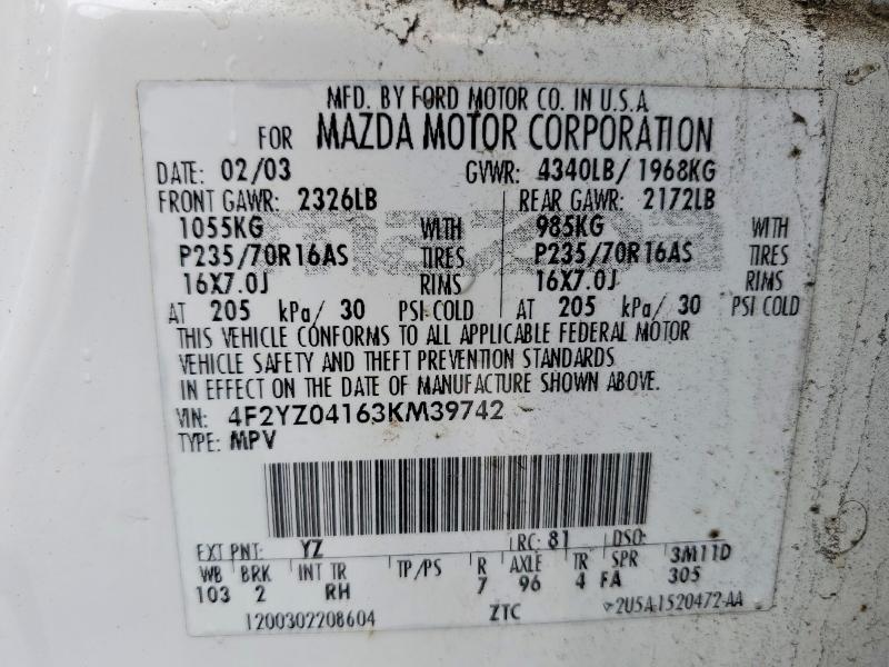 Продаж на аукціоні авто 2003 Mazda Tribute, vin: 4F2YZ04163KM39742, номер лоту: 52462396
