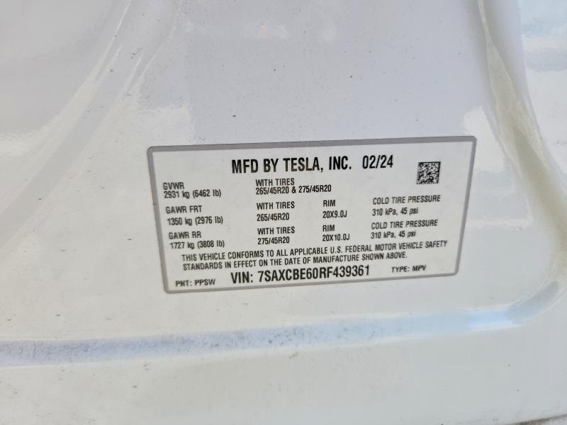 Продаж на аукціоні авто 2024 Tesla Model X, vin: 7SAXCBE60RF439361, номер лоту: 52810436