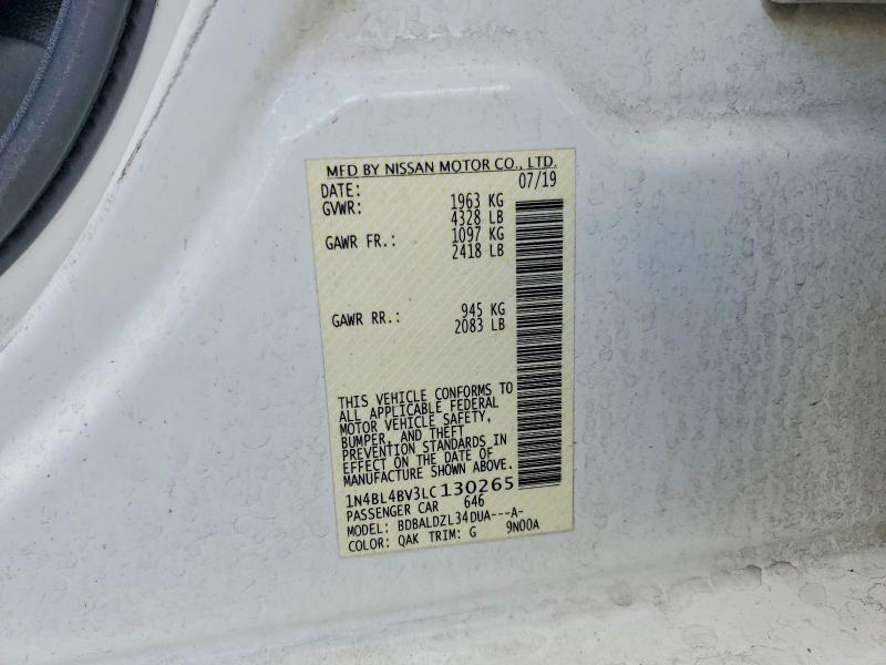 2020 Nissan Altima 2.5 S მანქანა იყიდება აუქციონზე, vin: 1N4BL4BV3LC130265, აუქციონის ნომერი: 54845426