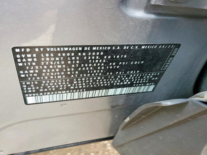 2022 Volkswagen Taos მანქანა იყიდება აუქციონზე, vin: 3VVLX7B22NM074221, აუქციონის ნომერი: 51857986
