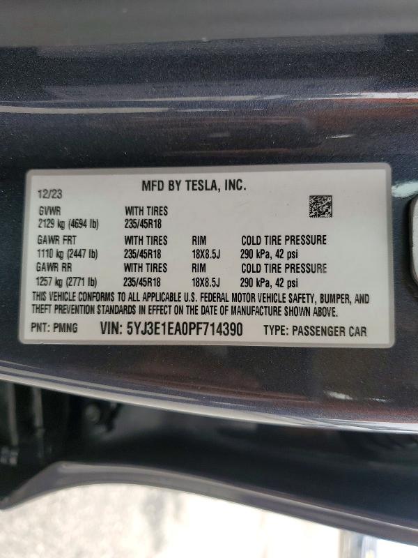 Aukcja sprzedaży 2023 Tesla Model 3, vin: 5YJ3E1EA0PF714390, numer aukcji: 53236326