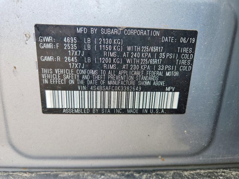Aukcja sprzedaży 2019 Subaru Outback, vin: 4S4BSAFC0K3382649, numer aukcji: 51059746