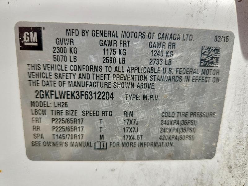 Aukcja sprzedaży 2015 Gmc Terrain, vin: 2GKFLWEK3F6312204, numer aukcji: 55109286