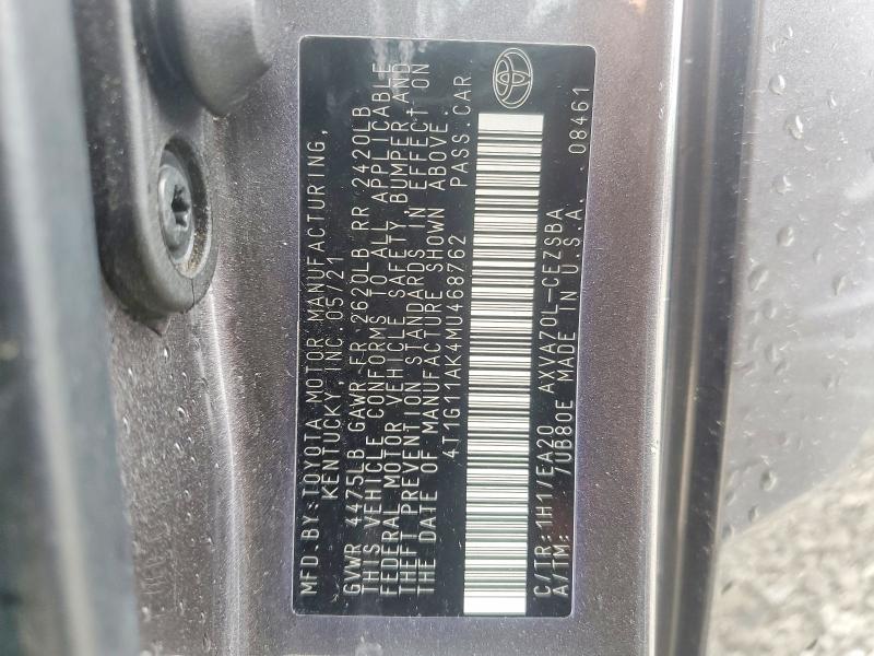 Продаж на аукціоні авто 2021 Toyota Camry, vin: 4T1G11AK4MU468762, номер лоту: 52152336