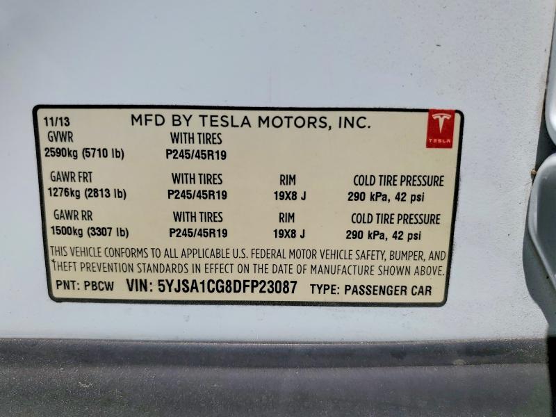 52438456 :رقم المزاد ، 5YJSA1CG8DFP23087 vin ، 2013 Tesla Model S مزاد بيع