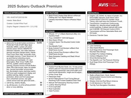 Продаж на аукціоні авто 2025 Subaru Outback, vin: 4S4BTAFC2S3183194, номер лоту: 53189746