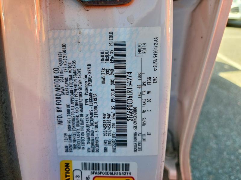 54649856 :رقم المزاد ، 3FA6P0CD6LR154274 vin ، 2020 Ford Fusion مزاد بيع
