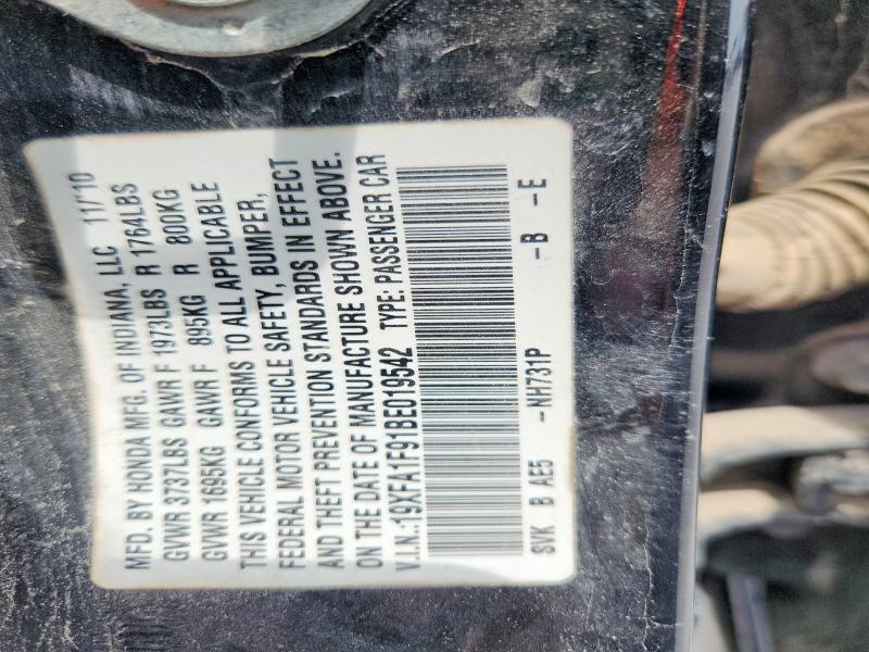 2011 Honda Civic მანქანა იყიდება აუქციონზე, vin: 19XFA1F91BE019542, აუქციონის ნომერი: 53801826