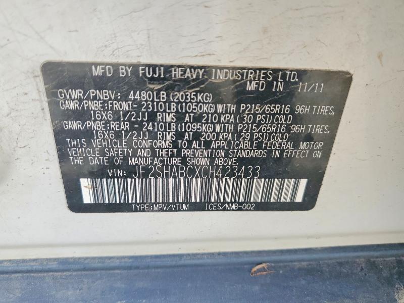 Продаж на аукціоні авто 2012 Subaru Forester, vin: JF2SHABCXCH423433, номер лоту: 51382656