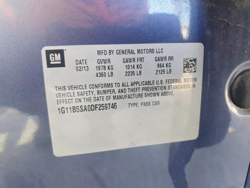 Продаж на аукціоні авто 2013 Chevrolet Malibu, vin: 1G11B5SA0DF259746, номер лоту: 53905346