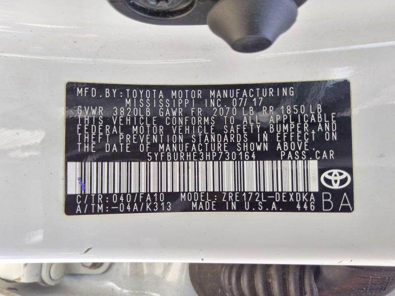 Aukcja sprzedaży 2017 Toyota Corolla, vin: 5YFBURHE3HP730164, numer aukcji: 51307456