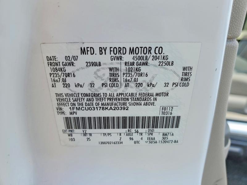 Aukcja sprzedaży 2008 Ford Escape, vin: 1FMCU03178KA20392, numer aukcji: 54559256