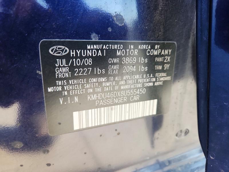 Aukcja sprzedaży 2008 Hyundai Elantra, vin: KMHDU46DX8U555450, numer aukcji: 53116316
