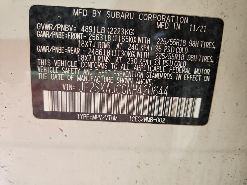 Aukcja sprzedaży 2022 Subaru Forester, vin: JF2SKAJC0NH420644, numer aukcji: 49849966