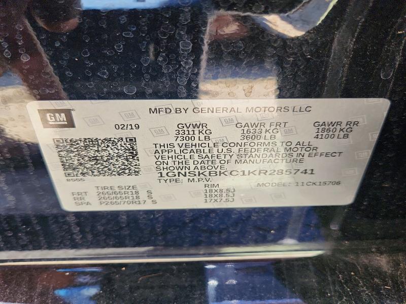 2019 Chevrolet Tahoe მანქანა იყიდება აუქციონზე, vin: 1GNSKBKC1KR285741, აუქციონის ნომერი: 54133716