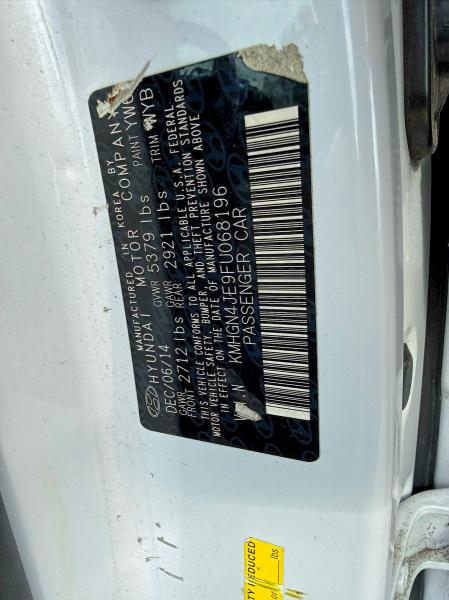 Aukcja sprzedaży 2015 Hyundai Genesis, vin: KMHGN4JE9FU068196, numer aukcji: 54590716
