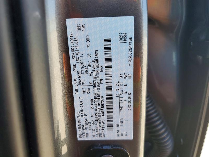 2025 Ford F150 მანქანა იყიდება აუქციონზე, vin: 1FTFW3LD3SFB67378, აუქციონის ნომერი: 52917726