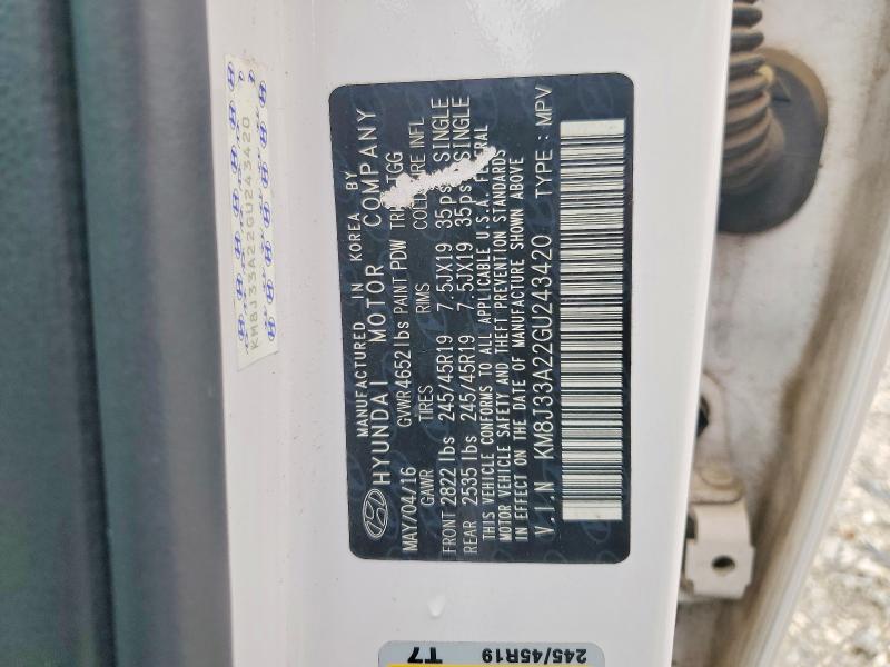 Продажа на аукционе авто 2016 Hyundai Tucson, vin: KM8J33A22GU243420, номер лота: 55095946