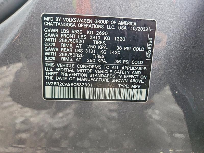 54124016 :رقم المزاد ، 1V2BR2CA9RC533991 vin ، 2024 Volkswagen Atlas مزاد بيع