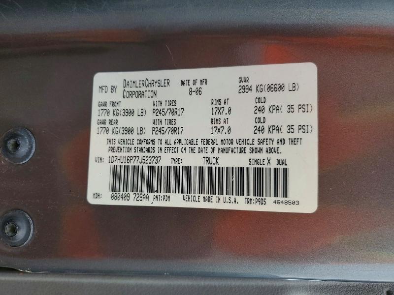 2007 Dodge Ram 1500 მანქანა იყიდება აუქციონზე, vin: 1D7HU16P77J523737, აუქციონის ნომერი: 54434176