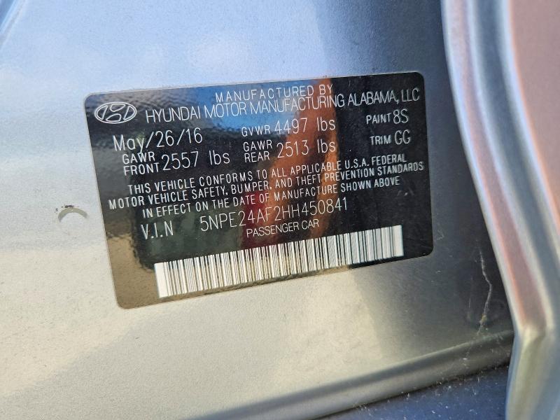 53456166 :رقم المزاد ، 5NPE24AF2HH450841 vin ، 2017 Hyundai Sonata مزاد بيع