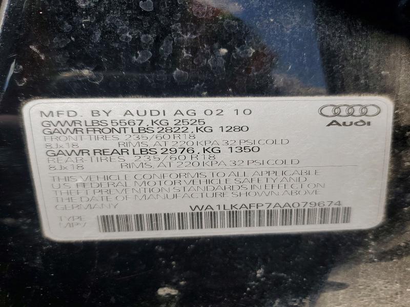 2010 Audi Q5 მანქანა იყიდება აუქციონზე, vin: WA1LKAFP7AA079674, აუქციონის ნომერი: 53661616