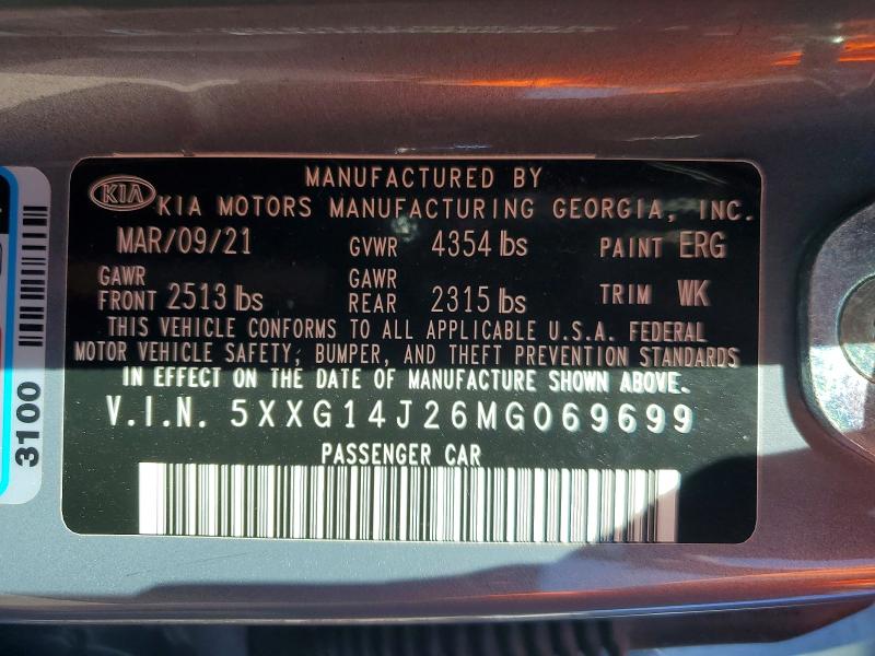 Auction sale of the 2021 Kia K5, vin: 5XXG14J26MG069699, lot number: 53099636