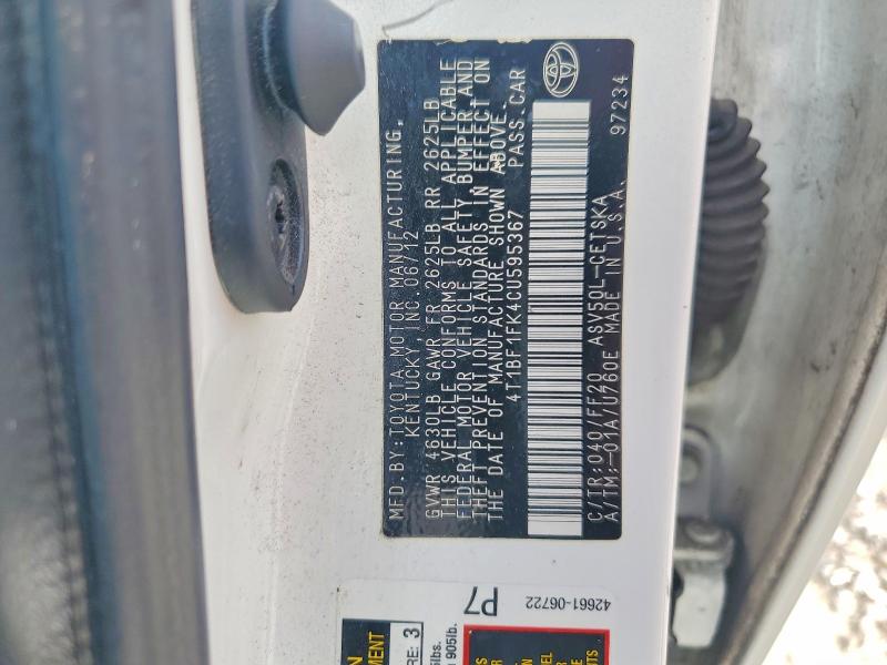 54494666 :رقم المزاد ، 4T1BF1FK4CU595367 vin ، 2012 Toyota Camry مزاد بيع