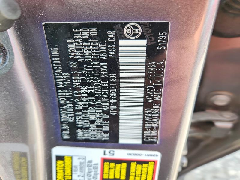 2019 Toyota Camry მანქანა იყიდება აუქციონზე, vin: 4T1B11HK8KU713804, აუქციონის ნომერი: 52415236