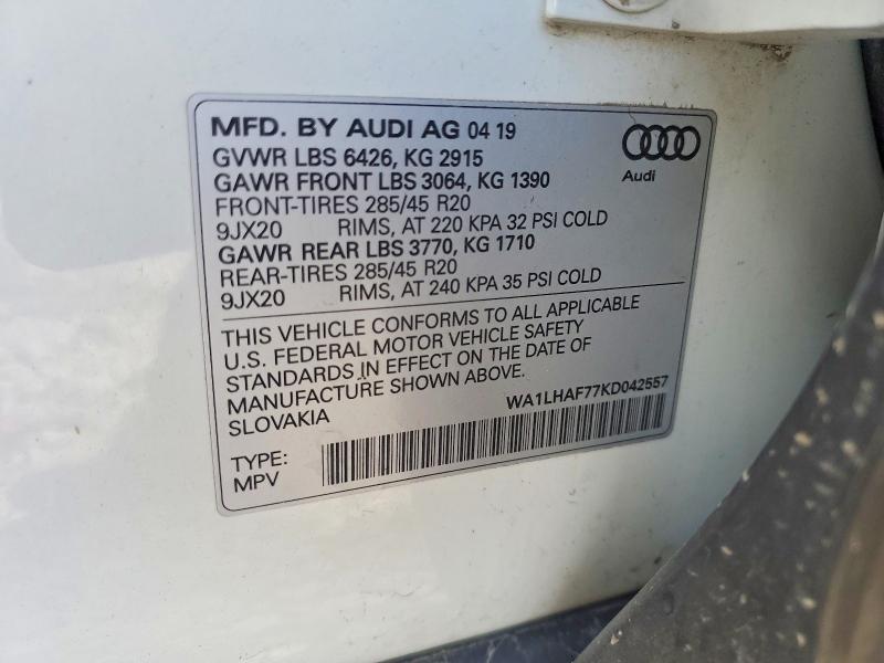 Aukcja sprzedaży 2019 Audi Q7, vin: WA1LHAF77KD042557, numer aukcji: 54303826