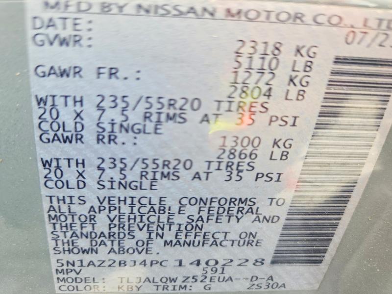 53992836 :رقم المزاد ، 5N1AZ2BJ4PC140228 vin ، 2023 Nissan Murano مزاد بيع