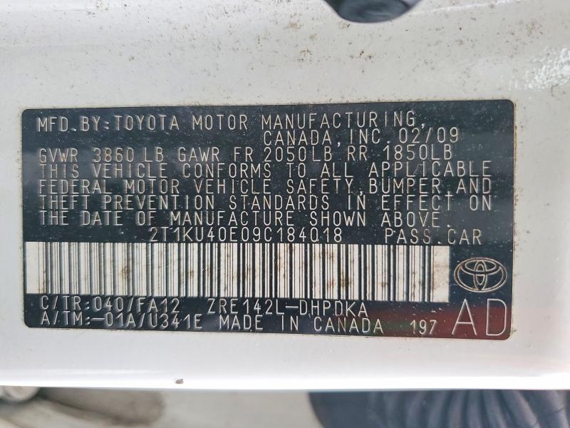 2009 Toyota Matrix მანქანა იყიდება აუქციონზე, vin: 2T1KU40E09C184018, აუქციონის ნომერი: 54957756