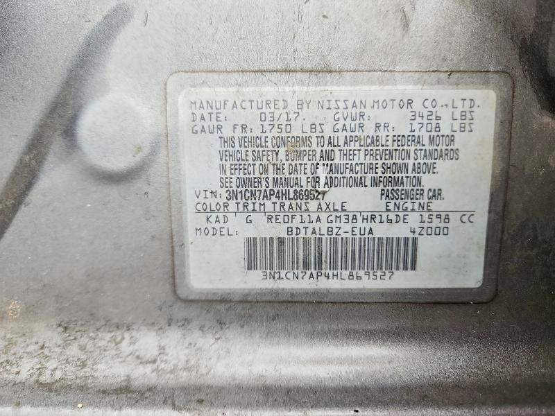 Продажа на аукционе авто 2017 Nissan Versa, vin: 3N1CN7AP4HL869527, номер лота: 54854616