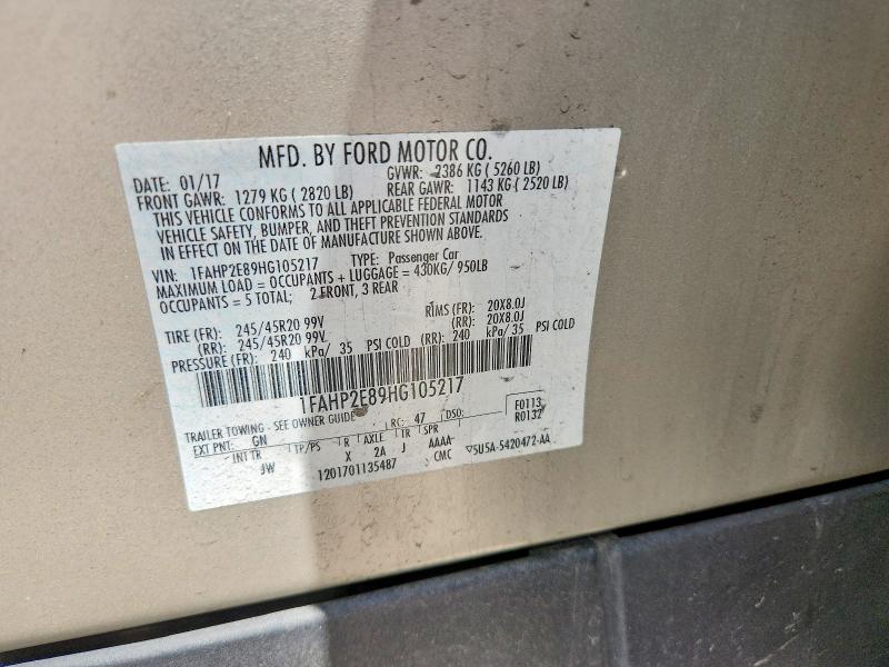 Продажа на аукционе авто 2017 Ford Taurus, vin: 1FAHP2E89HG105217, номер лота: 55170456