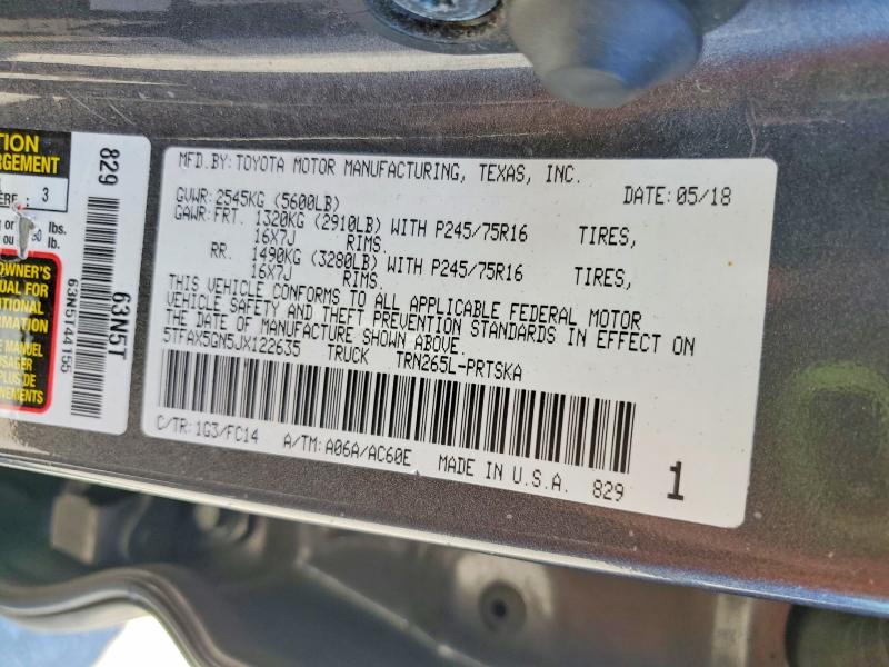 Auction sale of the 2018 Toyota Tacoma, vin: 5TFAX5GN5JX122635, lot number: 53430076