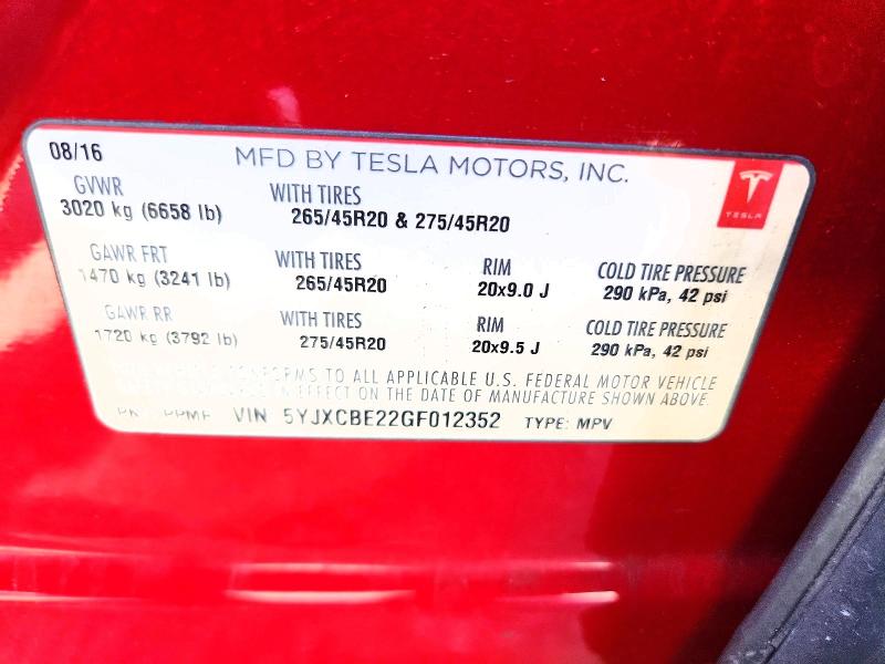 Aukcja sprzedaży 2016 Tesla Model X, vin: 5YJXCBE22GF012352, numer aukcji: 52535476