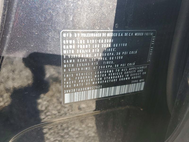 54093016 :رقم المزاد ، 3VV3B7AX0KM027521 vin ، 2019 Volkswagen Tiguan مزاد بيع