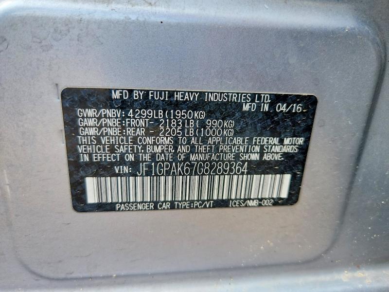 Aukcja sprzedaży 2016 Subaru Impreza, vin: JF1GPAK67G8289364, numer aukcji: 54706666