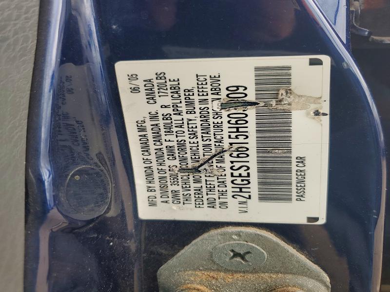 Продажа на аукционе авто 2005 Honda Civic, vin: 2HGES16615H605909, номер лота: 54274476