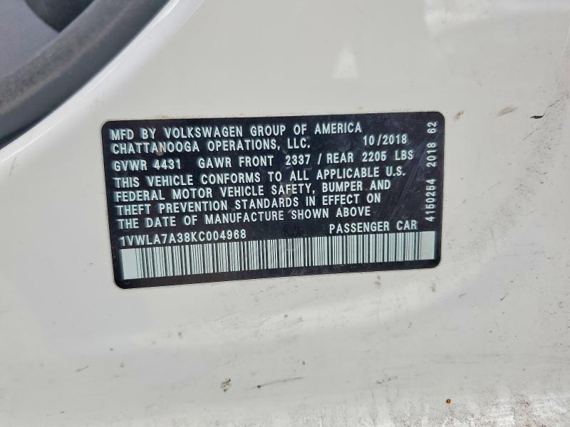 Продажа на аукционе авто 2019 Volkswagen Passat, vin: 1VWLA7A38KC004968, номер лота: 55058546