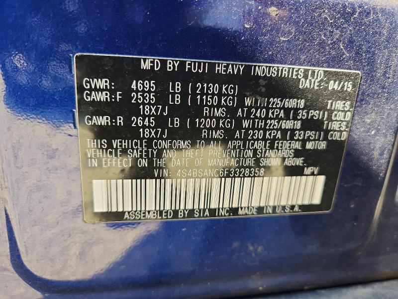 Продажа на аукционе авто 2015 Subaru Outback, vin: 4S4BSANC6F3328358, номер лота: 52322516