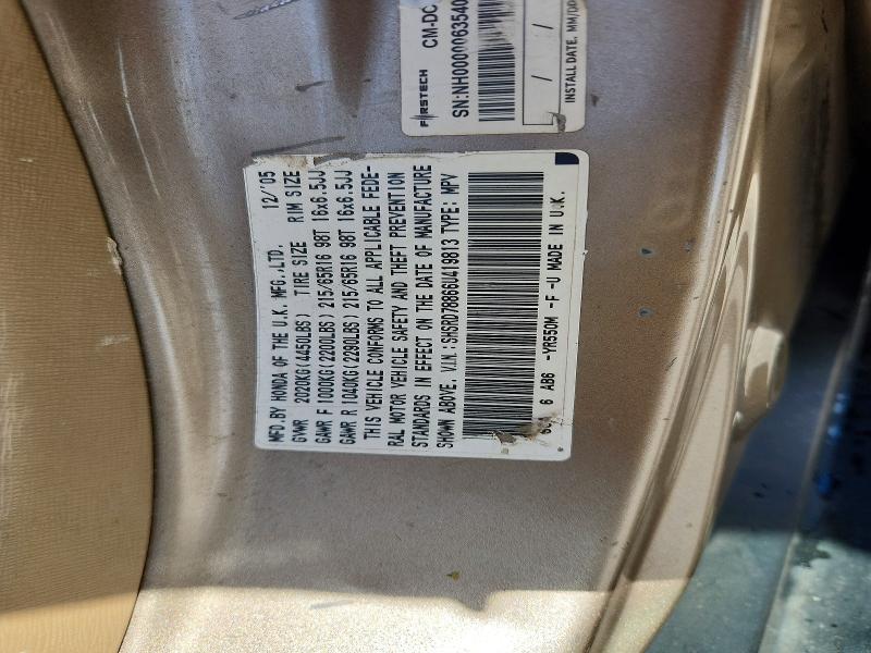 2006 Honda Cr-v მანქანა იყიდება აუქციონზე, vin: SHSRD78866U419813, აუქციონის ნომერი: 52187536