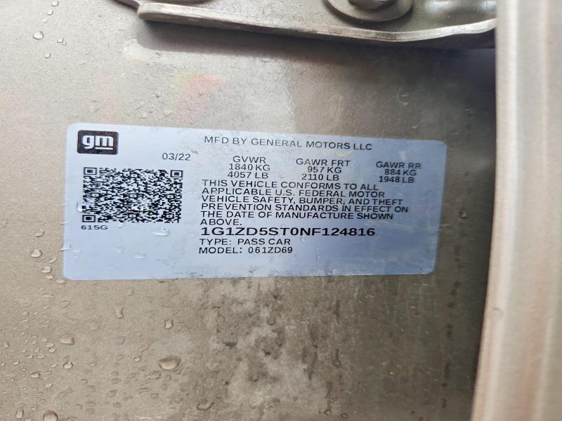 Aukcja sprzedaży 2022 Chevrolet Malibu, vin: 1G1ZD5ST0NF124816, numer aukcji: 53636716