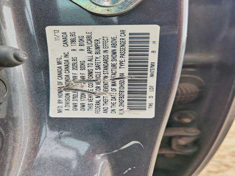 Продаж на аукціоні авто 2013 Honda Civic, vin: 2HGFB2F81DH500944, номер лоту: 54773886