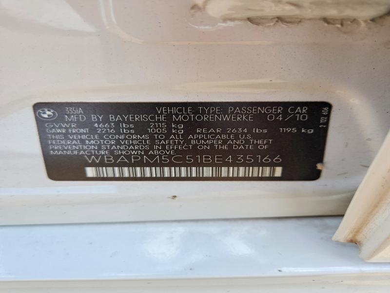 2011 Bmw 335 მანქანა იყიდება აუქციონზე, vin: WBAPM5C51BE435166, აუქციონის ნომერი: 51924146