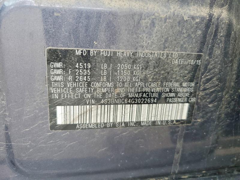 Aukcja sprzedaży 2016 Subaru Legacy, vin: 4S3BNBC64G3022694, numer aukcji: 52614736