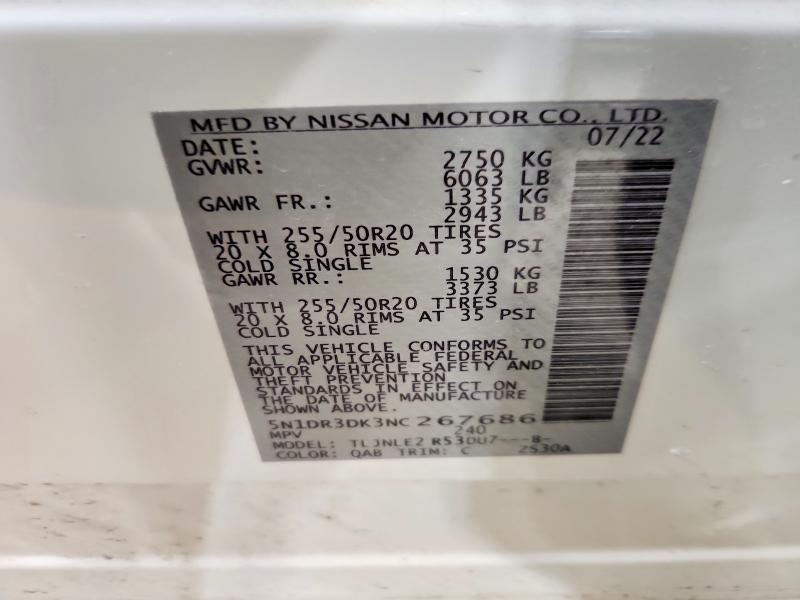 Продаж на аукціоні авто 2022 Nissan Pathfinder, vin: 5N1DR3DK3NC267686, номер лоту: 54454536