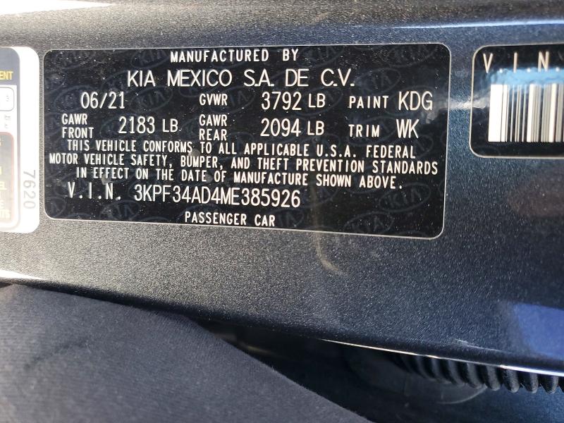 Продажа на аукционе авто 2021 Kia Forte, vin: 3KPF34AD4ME385926, номер лота: 54824346