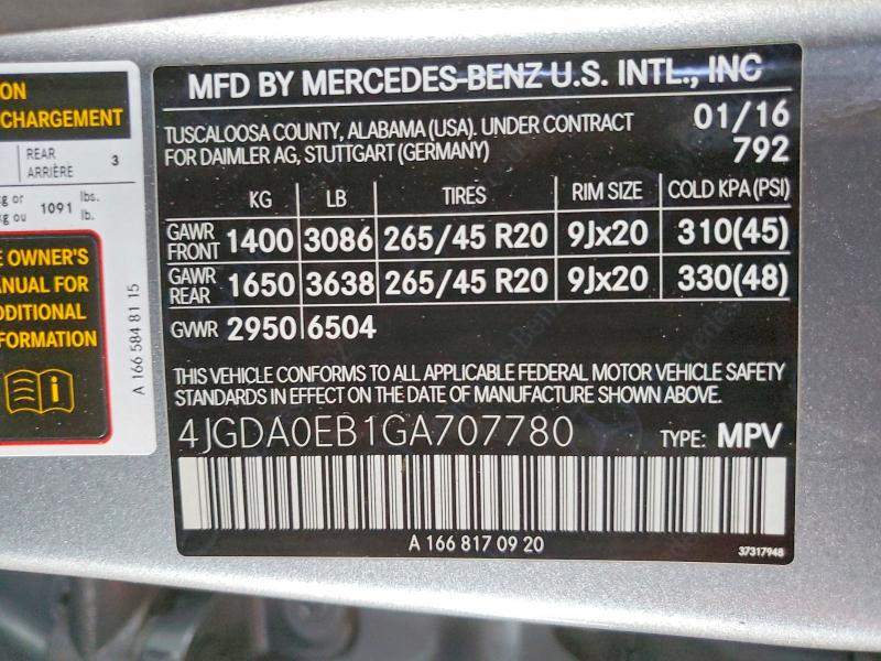 Продажа на аукционе авто 2016 Mercedes-benz Gle, vin: 4JGDA0EB1GA707780, номер лота: 54294406